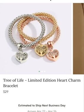 Tree of Life Heart Charm Bracelet— Silver